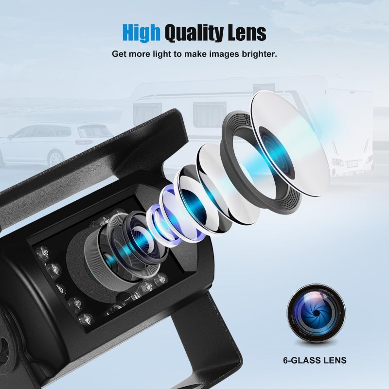 Camecho Truck Backup Camera Heavy Duty 18 LED IR Night Vision Waterproof Vehicle Rear View Camera 12 V 24V Backup Camera Without Guide Line (Rear Camera + 32.8 ft Cable) - Image 3